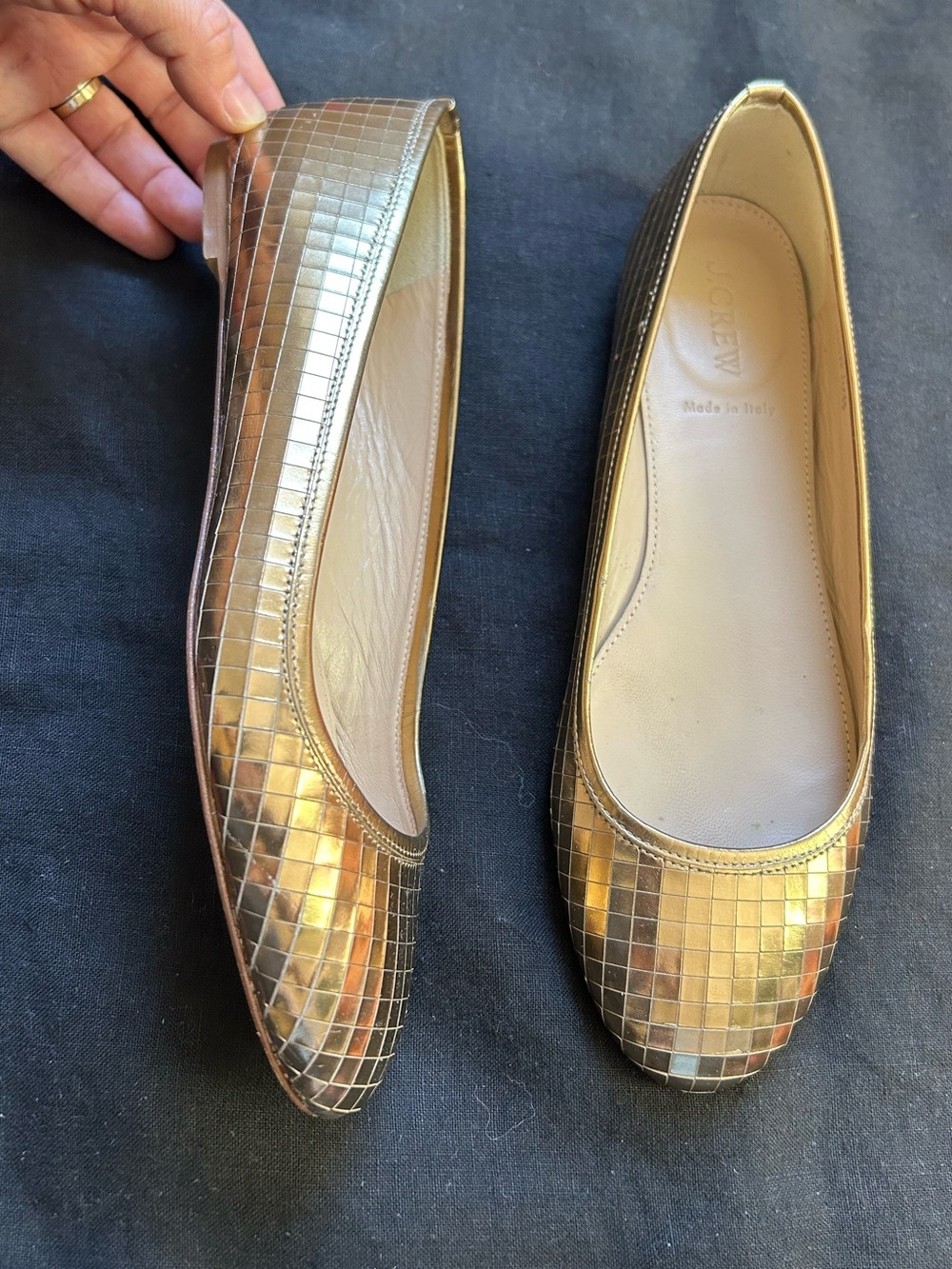 Disco ball shoes! J. Crew Ballet Flats in Metallic Gold